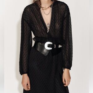 RUFFLED DOTTED MESH DRESS